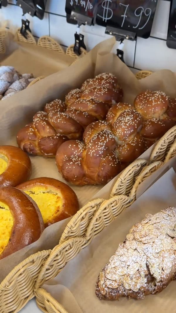 Challah, cheese buns, almond pastry
