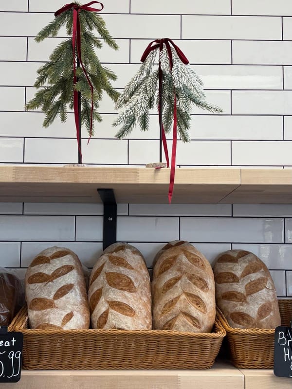 Sourdough loaves on shelf